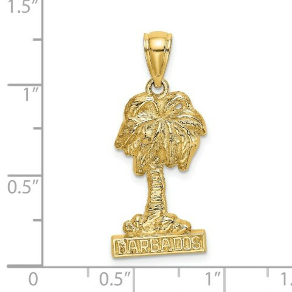 14K Yellow Gold 2-D BARBADOS Under Palm Tree Charm Pendant