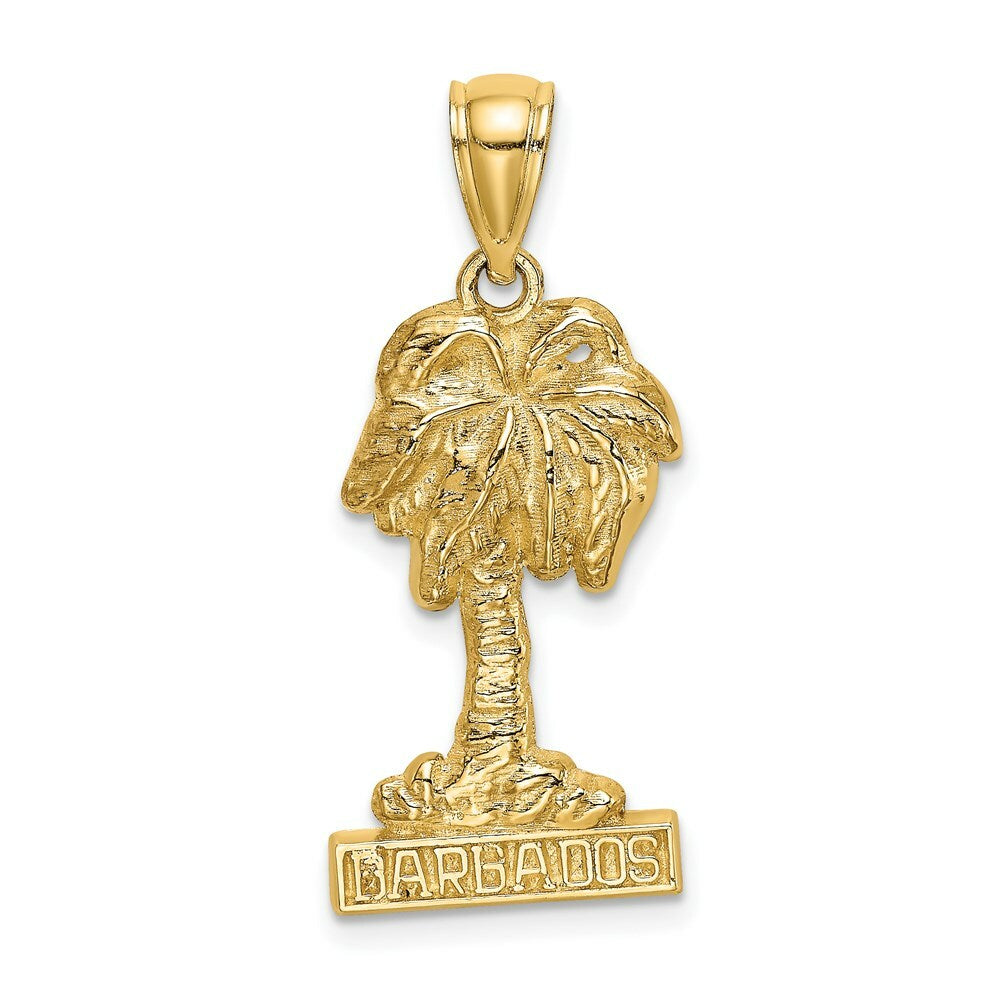 14K Yellow Gold 2-D BARBADOS Under Palm Tree Charm Pendant