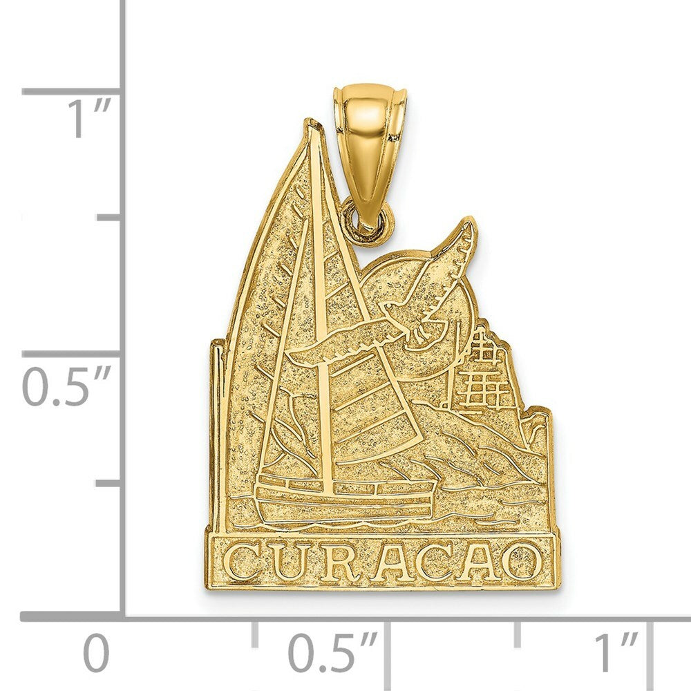 14K Yellow Gold CURACAO With Sailboat & Seagull Charm Pendant