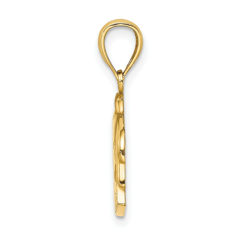 14K Yellow Gold 2-D & Polished BARBADOS Under Dolphin Charm Pendant