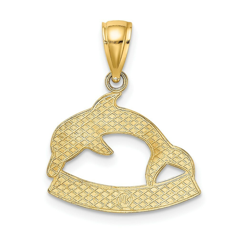 14K Yellow Gold 2-D & Polished BARBADOS Under Dolphin Charm Pendant