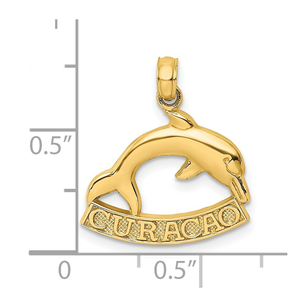 14K Yellow Gold 2-D CURACAO Under Polished Dolphin Charm Pendant
