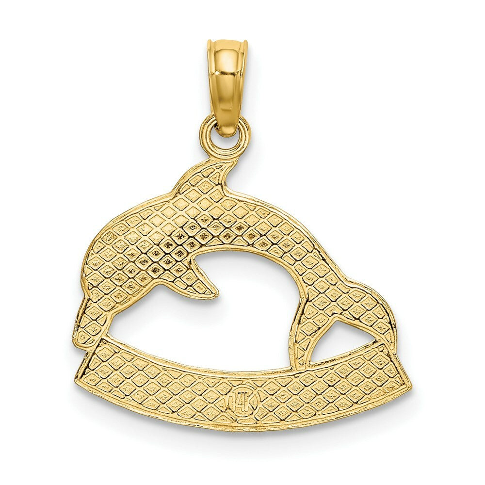 14K Yellow Gold 2-D CURACAO Under Polished Dolphin Charm Pendant