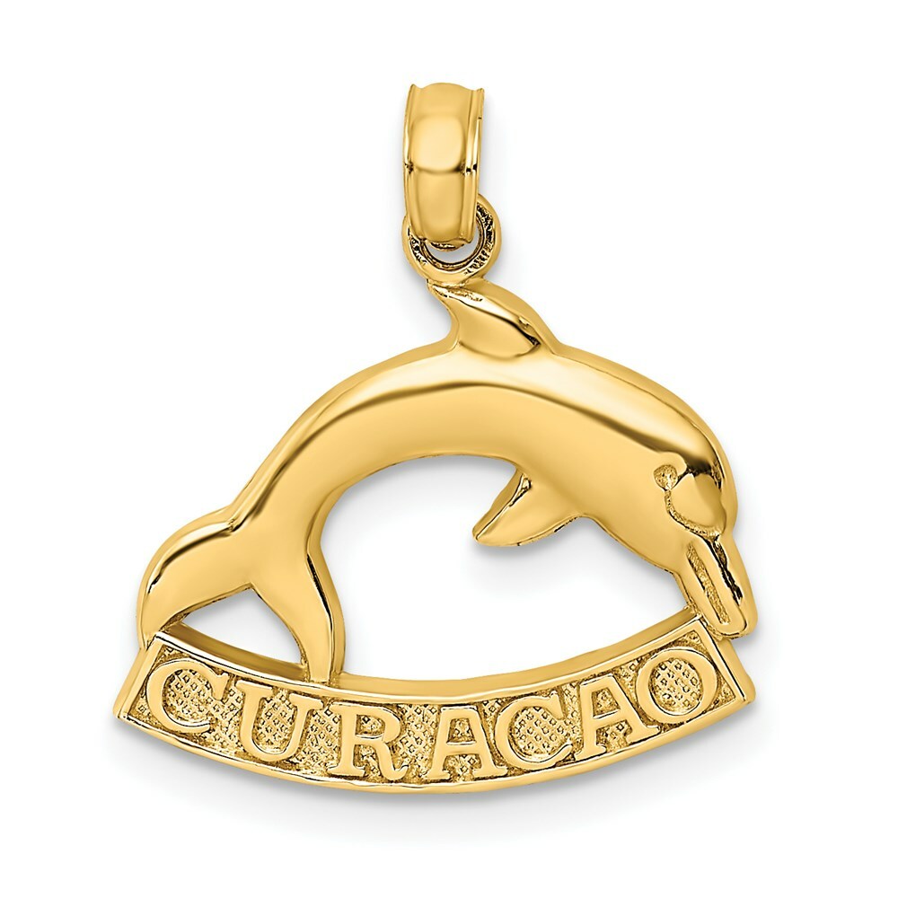 14K Yellow Gold 2-D CURACAO Under Polished Dolphin Charm Pendant