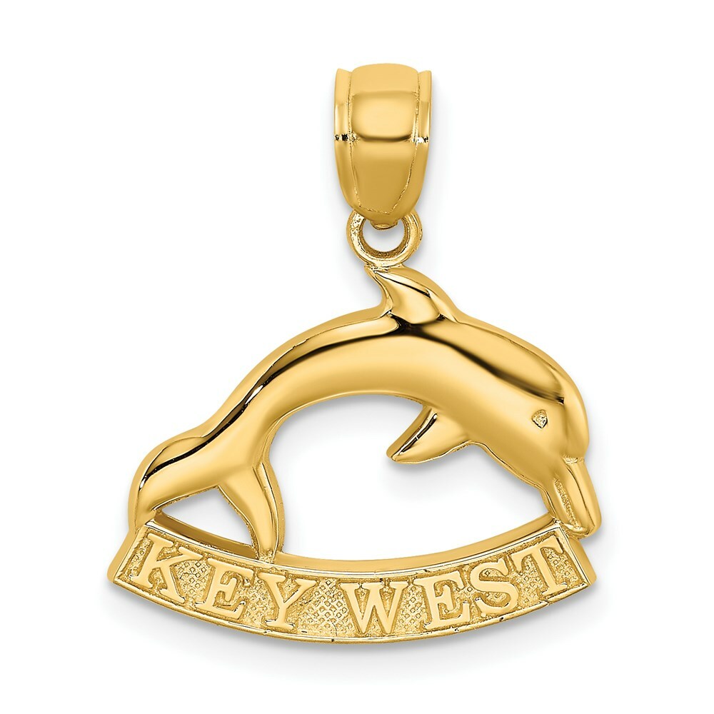 14K Yellow Gold 2-D Key West Dolphin Charm Pendant