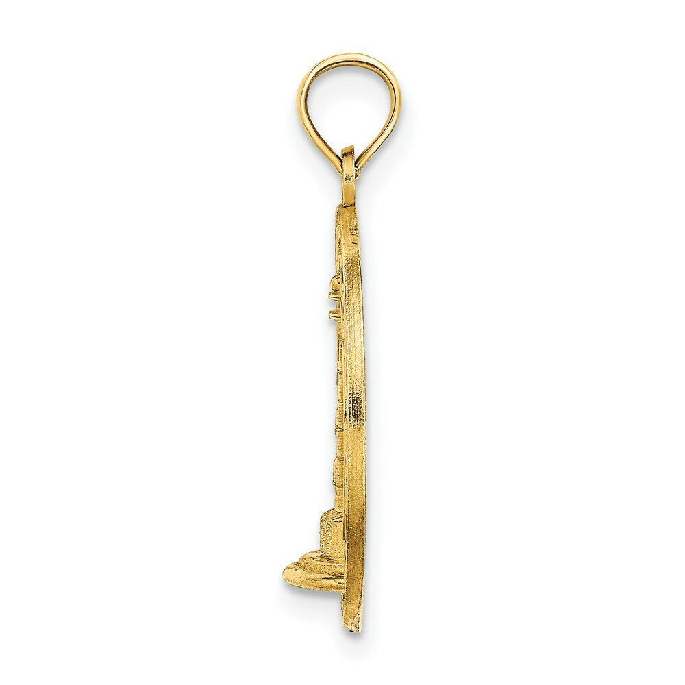 14K Yellow Gold CAPE COD Round Frame With Lighthouse Charm Pendant