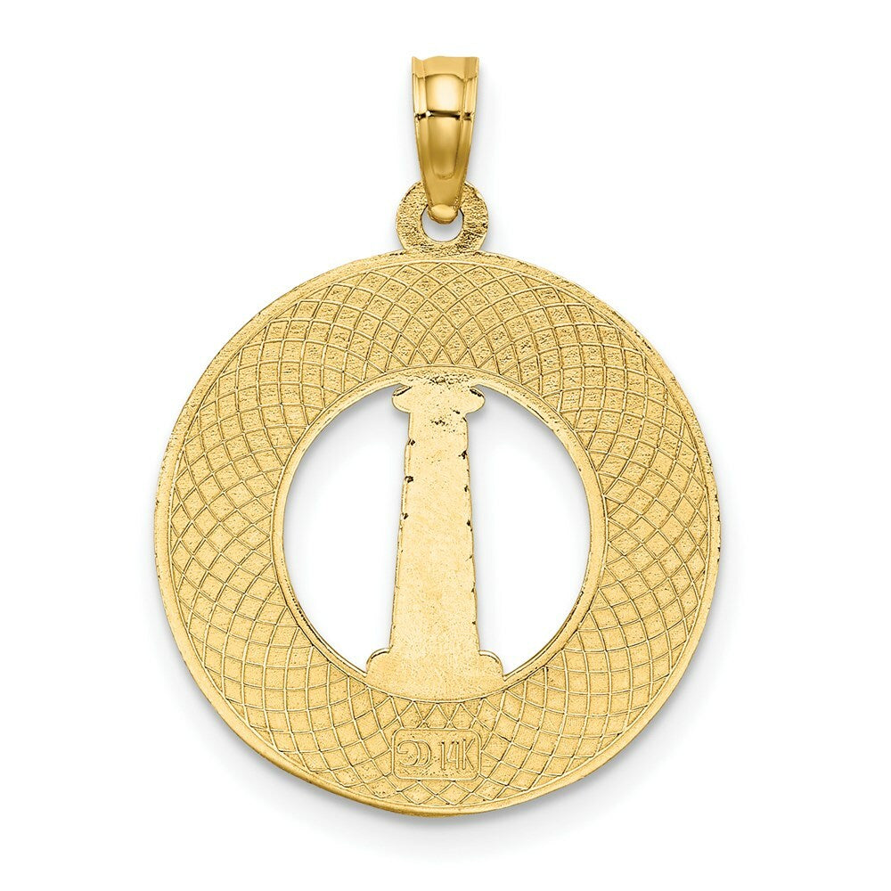 14K Yellow Gold CAPE COD Round Frame With Lighthouse Charm Pendant