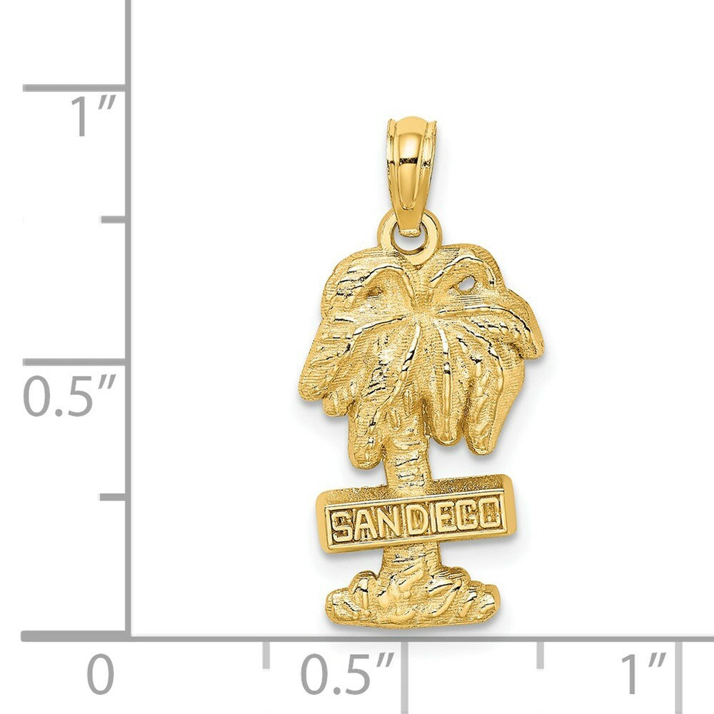 14K Yellow Gold 2-D SAN DIEGO On Palm Tree Charm Pendant