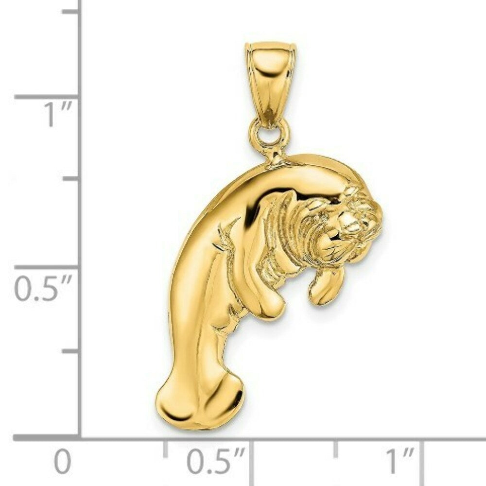 14K Yellow Gold 2-D Polished Singel Manatee Charm Pendant