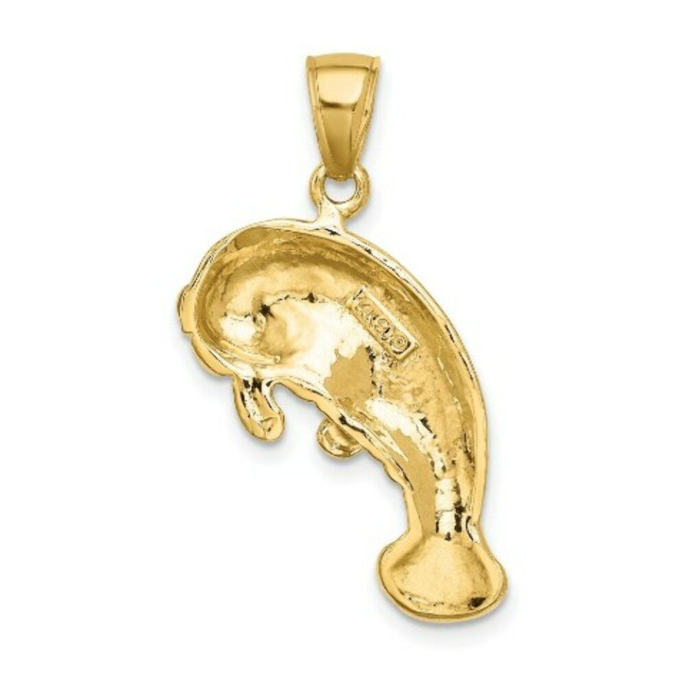 14K Yellow Gold 2-D Polished Singel Manatee Charm Pendant