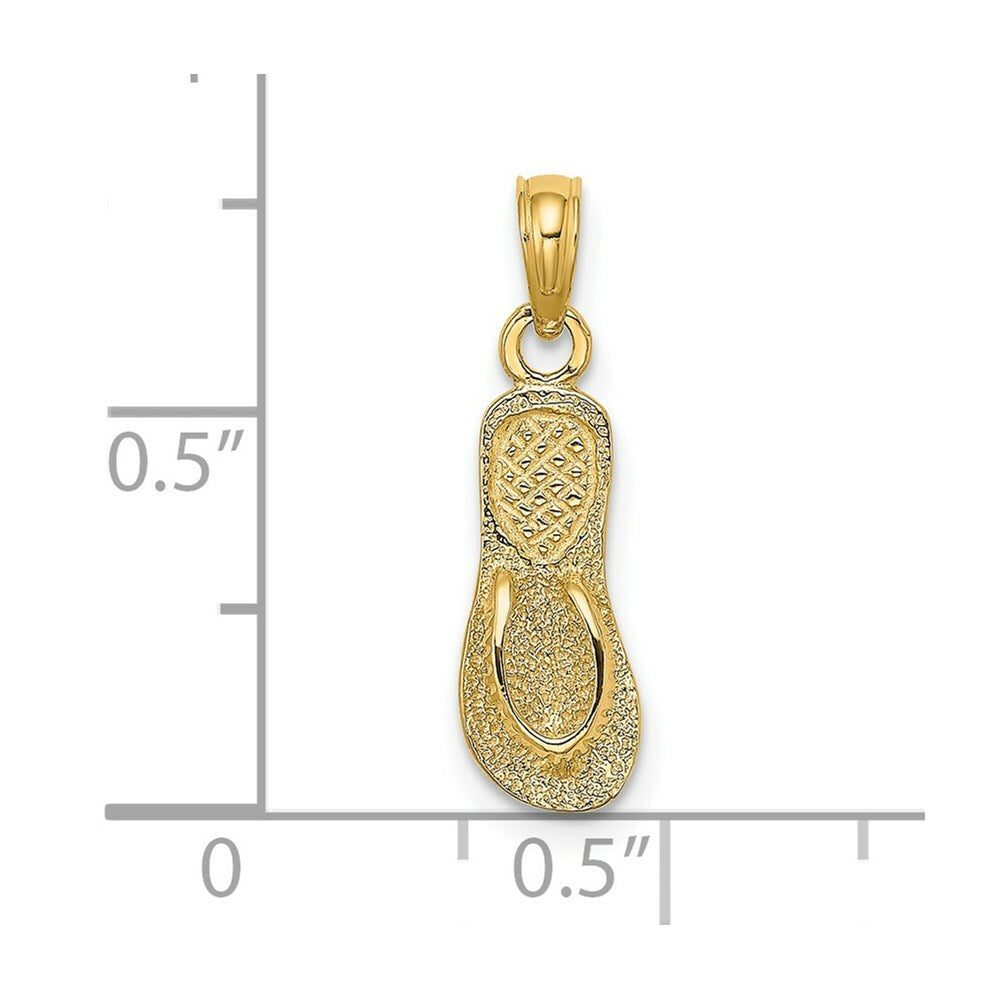 14K Yellow Gold Textured Straps Single Flip-Flop Charm Pendant
