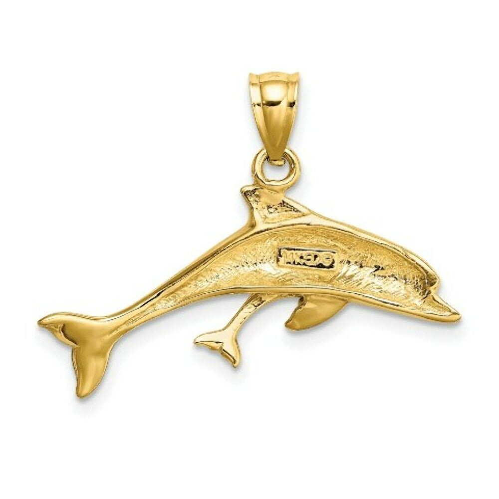 14K Yellow Gold Polished Dolphin & Baby Charm Pendant