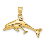 Load image into Gallery viewer, 14K Yellow Gold Polished Dolphin &amp; Baby Charm Pendant

