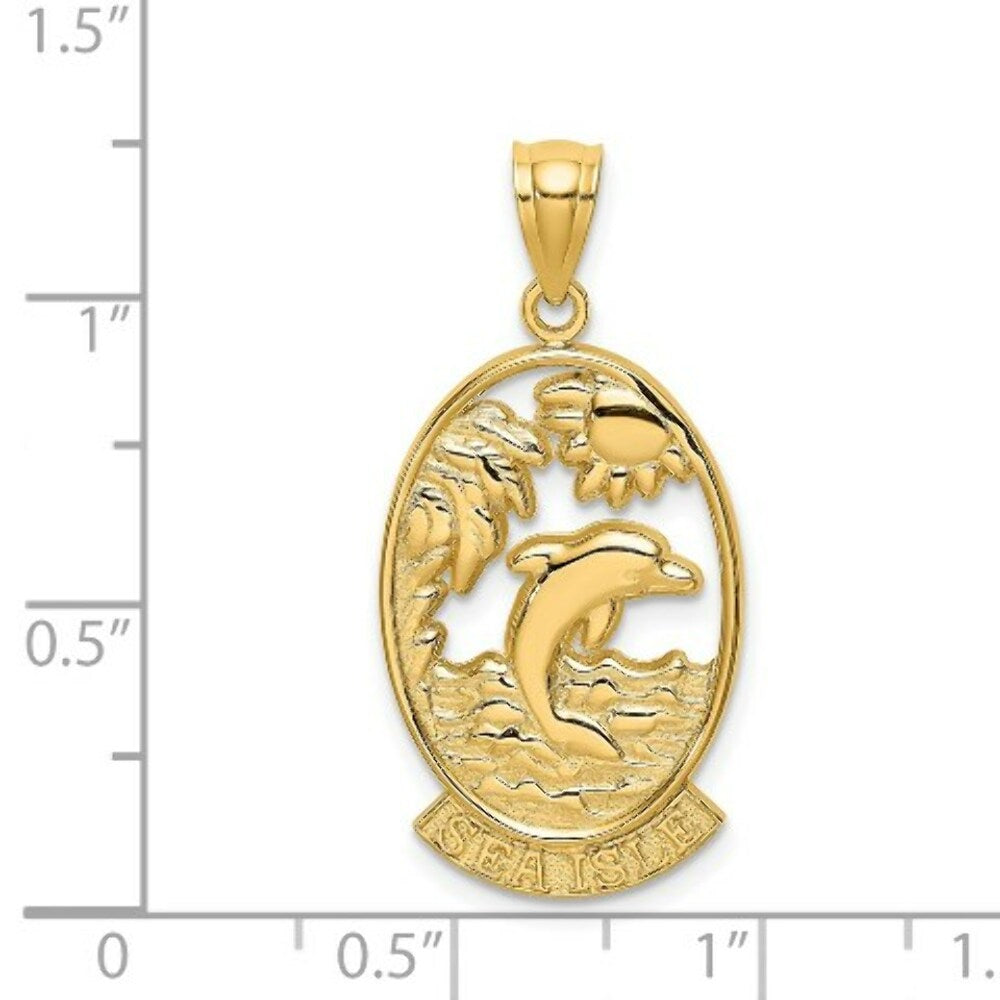 14K Yellow Gold SEA ISLE With Dolphin & Sunset in Frame Charm Pendant