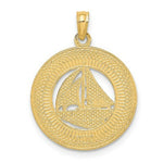 Load image into Gallery viewer, 14K Yellow Gold Key West on Round Frame Sailboat Charm Pendant
