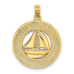 Load image into Gallery viewer, 14K Yellow Gold Key West on Round Frame Sailboat Charm Pendant

