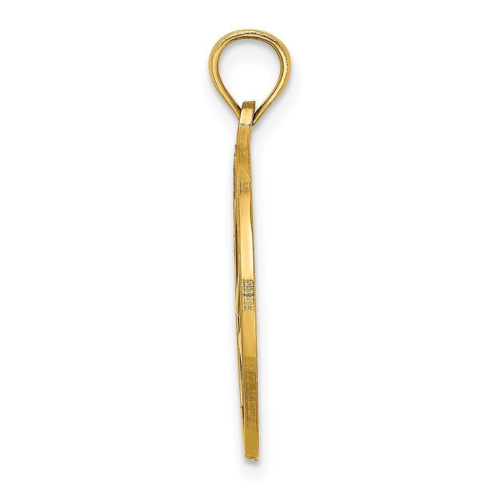 14K Yellow Gold OCEAN CITY On Round Frame With Sailboat Charm Pendant