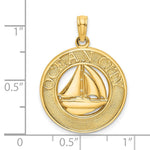 Load image into Gallery viewer, 14K Yellow Gold OCEAN CITY On Round Frame With Sailboat Charm Pendant
