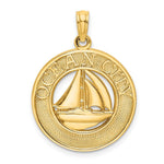 Load image into Gallery viewer, 14K Yellow Gold OCEAN CITY On Round Frame With Sailboat Charm Pendant
