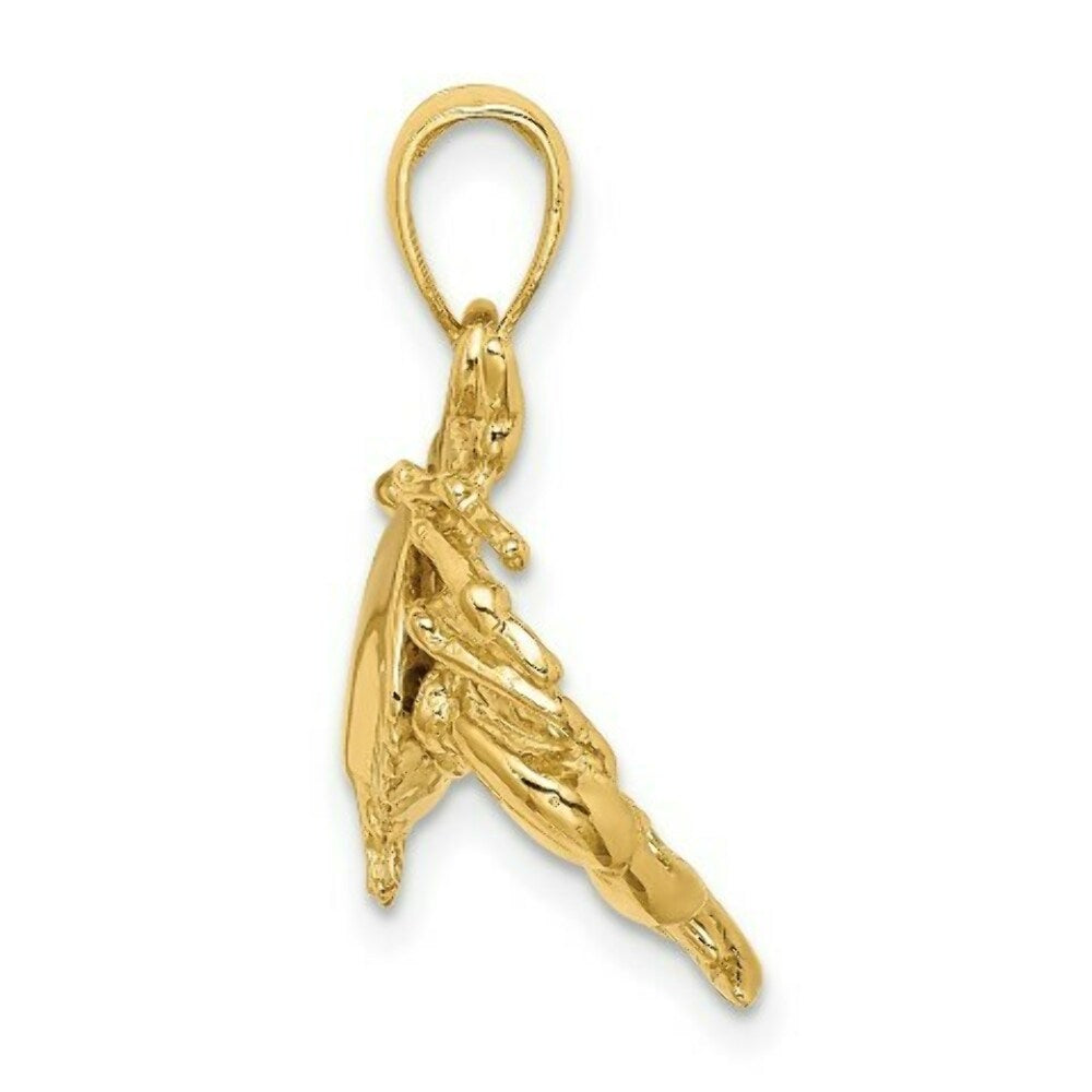 14K Yellow Gold 2-D Stone Crab Facing Down Charm Pendant