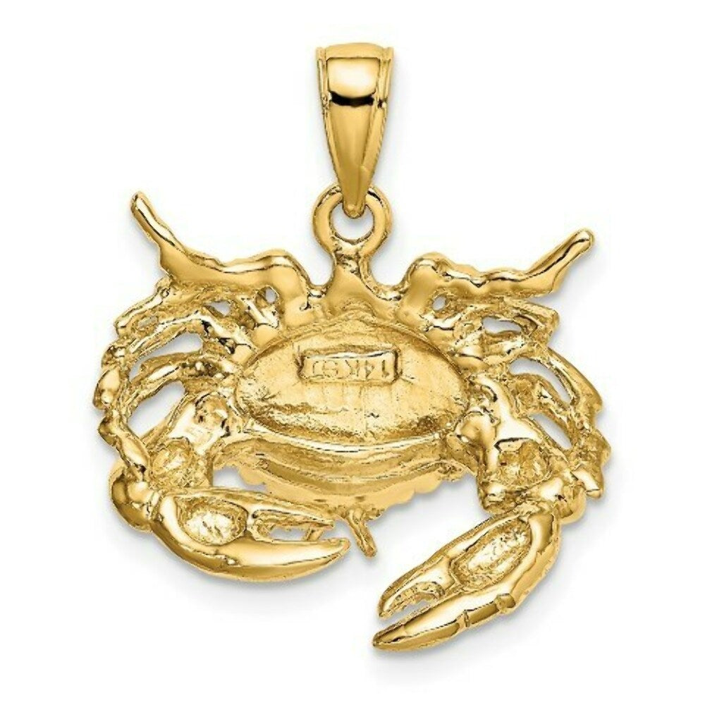 14K Yellow Gold 2-D Stone Crab Facing Down Charm Pendant