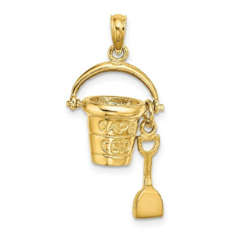 14K Yellow Gold CAPE COD Bucket With Shovel Charm Pendant
