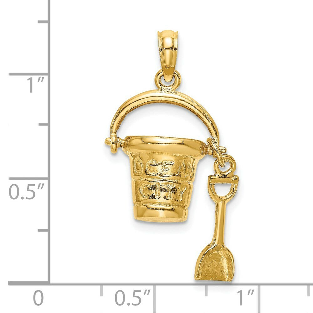 14K Yellow Gold Ocean City Bucket With Shovel Pendant
