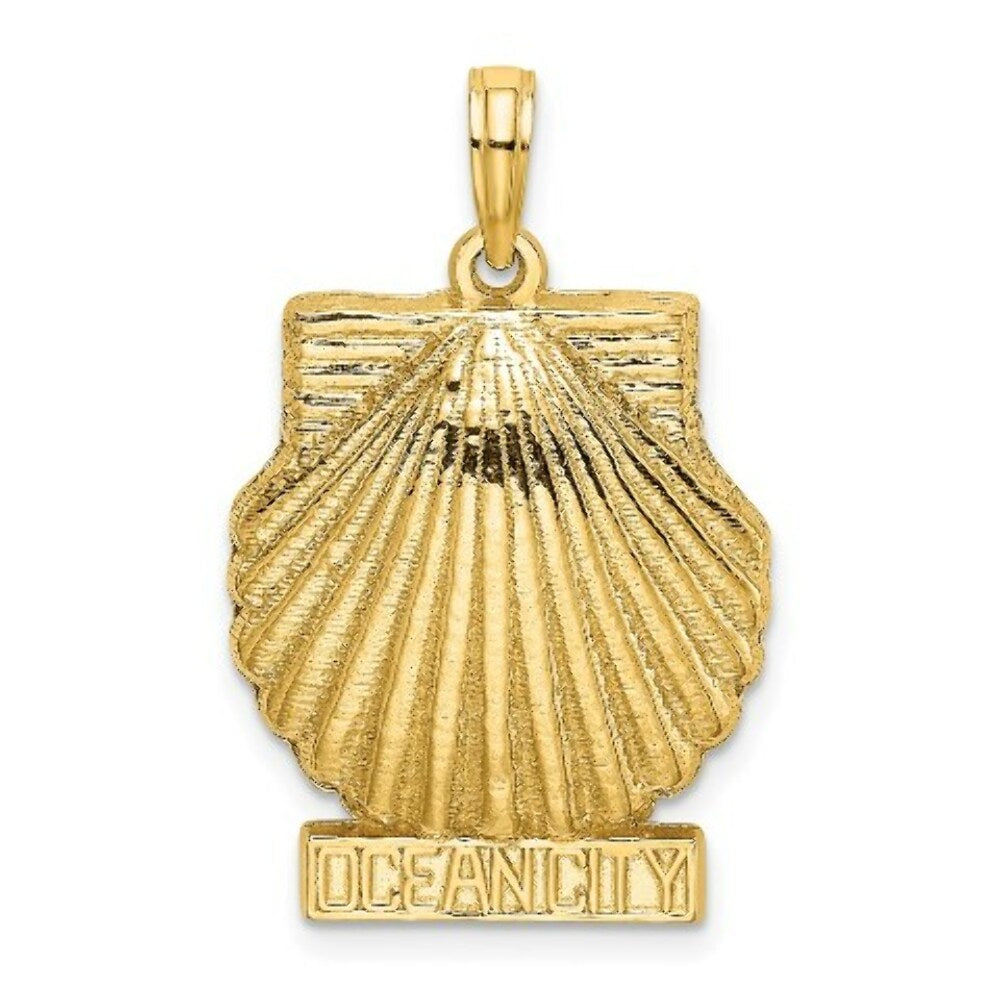 14K Yellow Gold2-D Ocean City Under Scappop Shell Charm Pendant