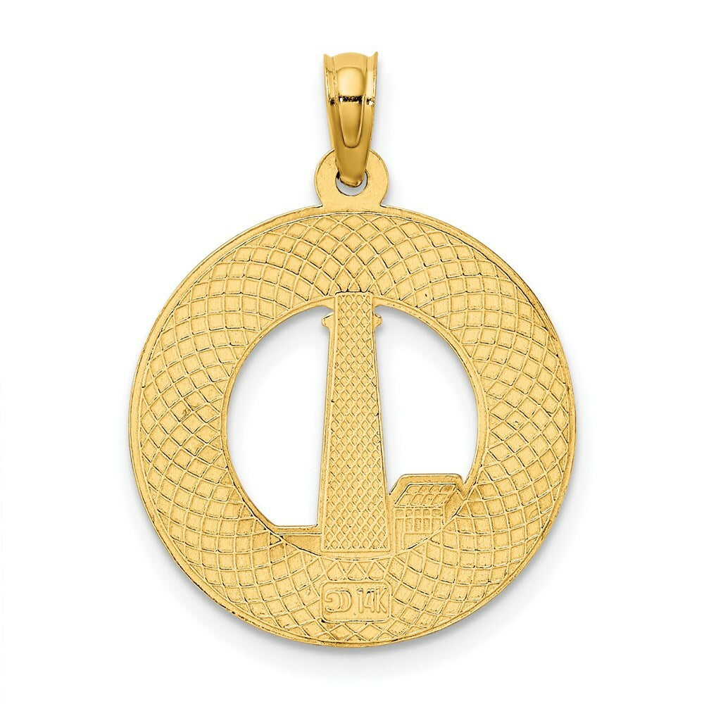 14K Yellow Gold CAPE MAY Round Frame With Lighthouse Center Charm Pendant