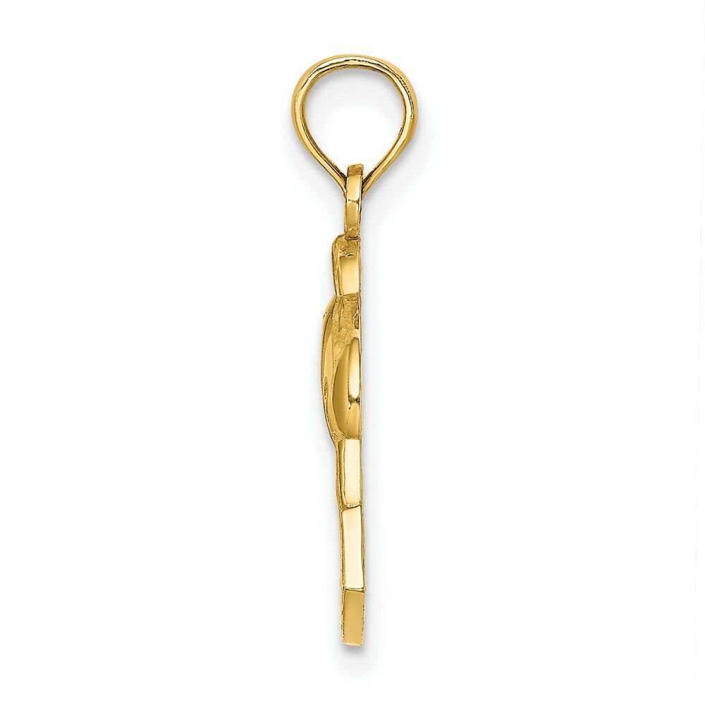 14K Yellow Gold 2-D OCEAN CITY Under Dolphin Charm Pendant