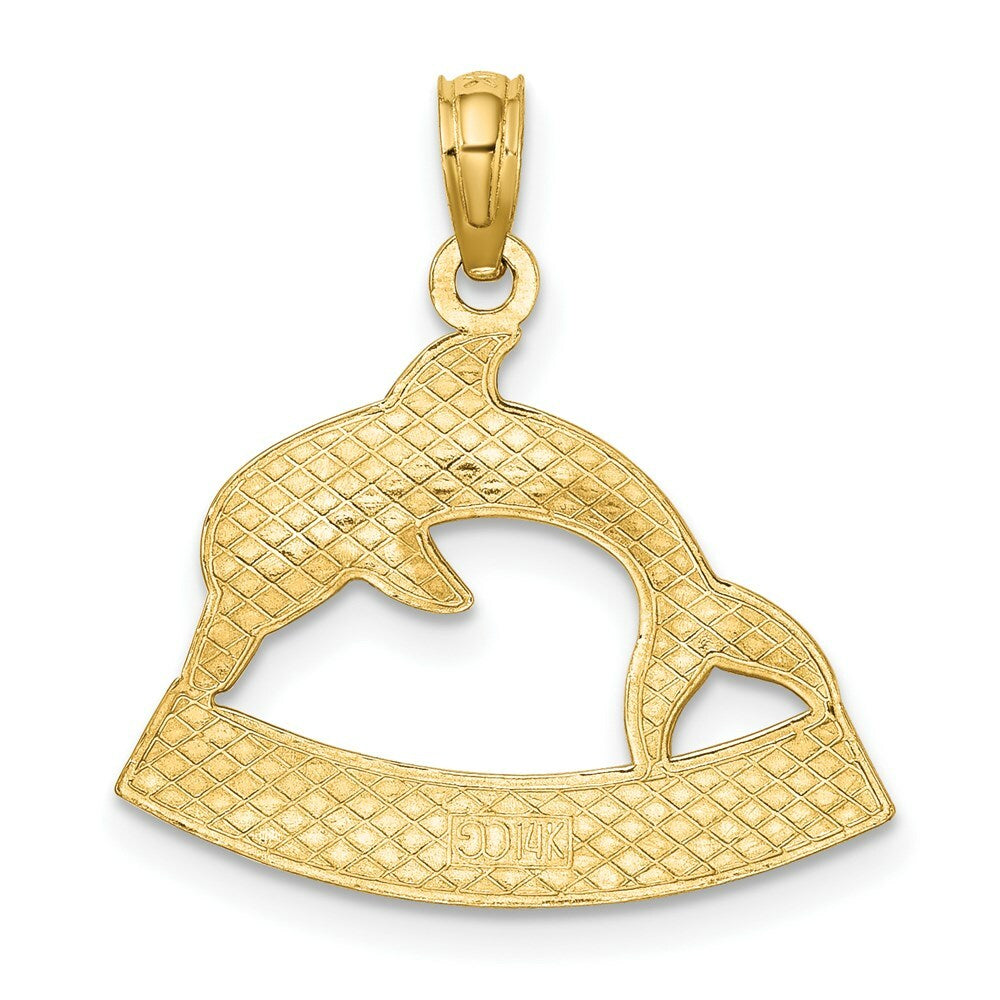 14K Yellow Gold 2-D OCEAN CITY Under Dolphin Charm Pendant