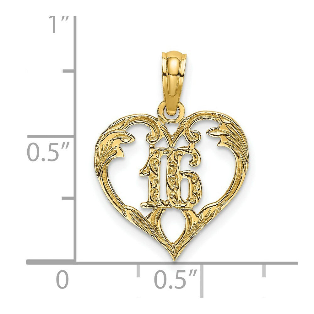 14K Yellow Gold 16 INSIDE HEART Charm Pendant