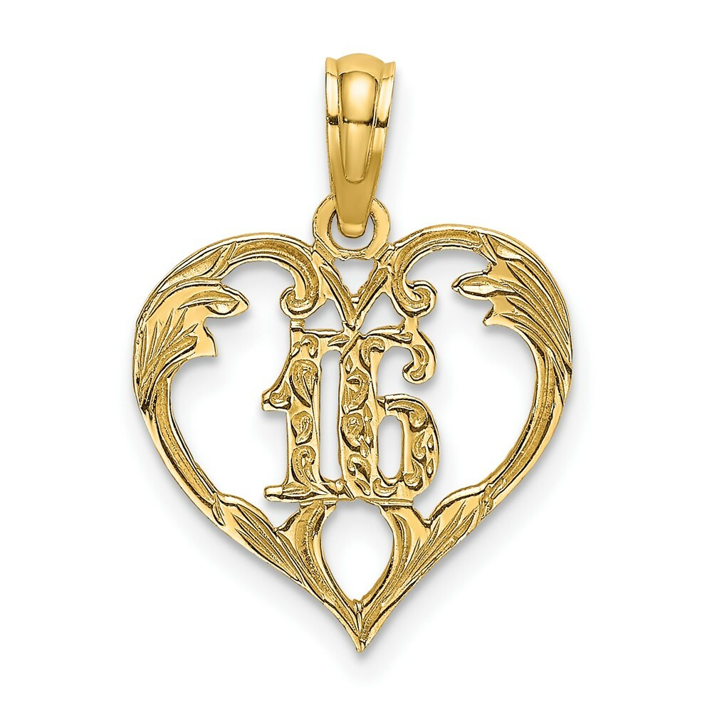 14K Yellow Gold 16 INSIDE HEART Charm Pendant