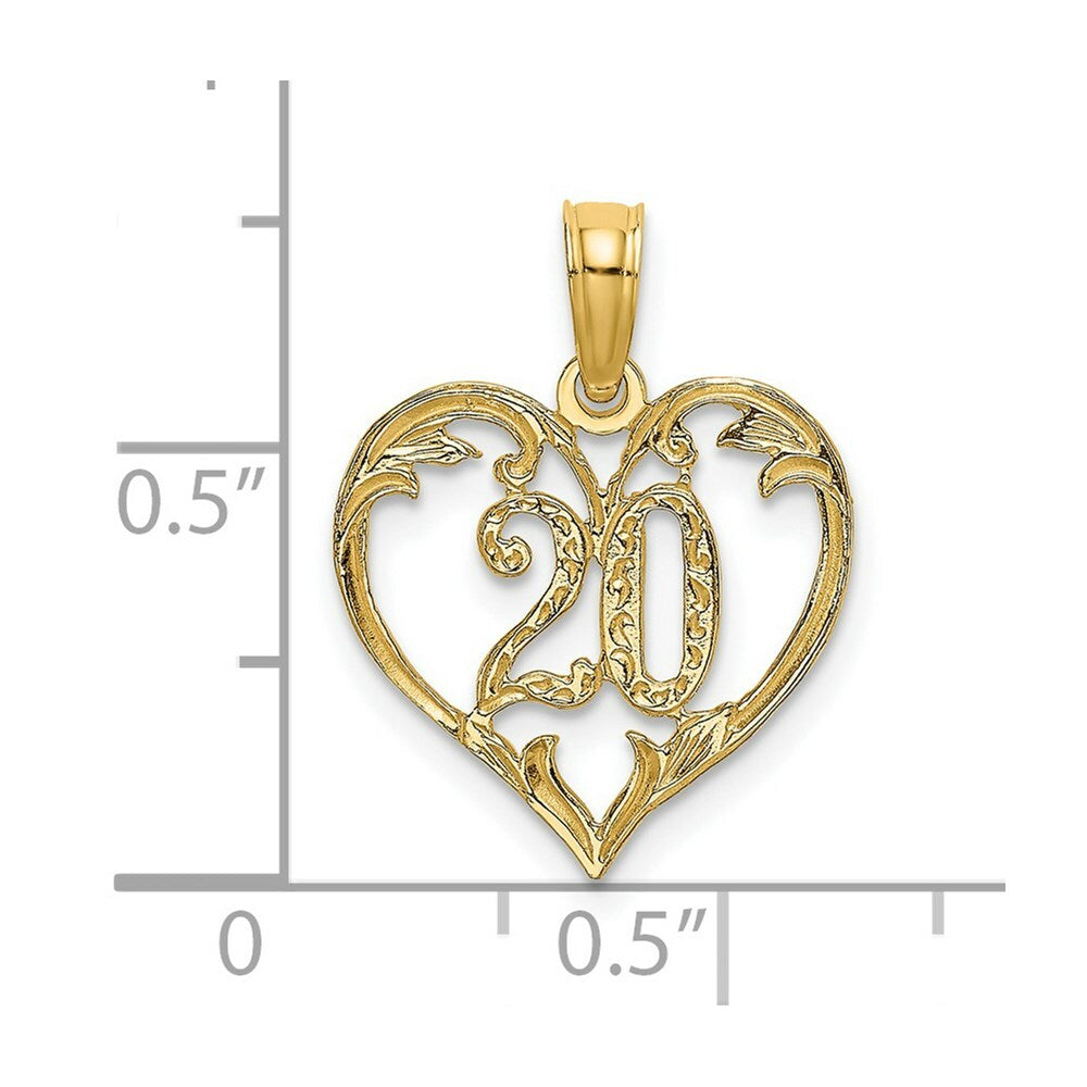 14K Yellow Gold 20 INSIDE HEART Charm Pendant