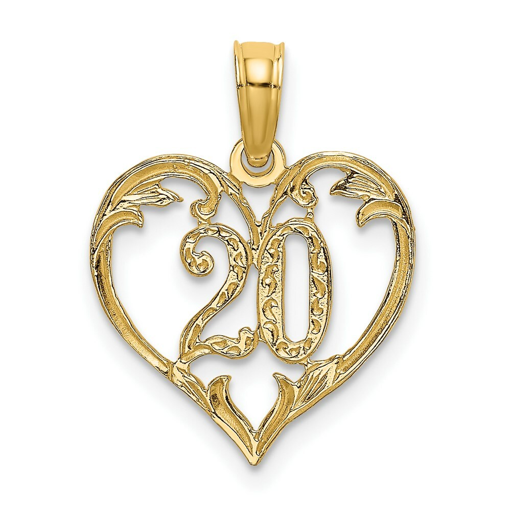 14K Yellow Gold 20 INSIDE HEART Charm Pendant