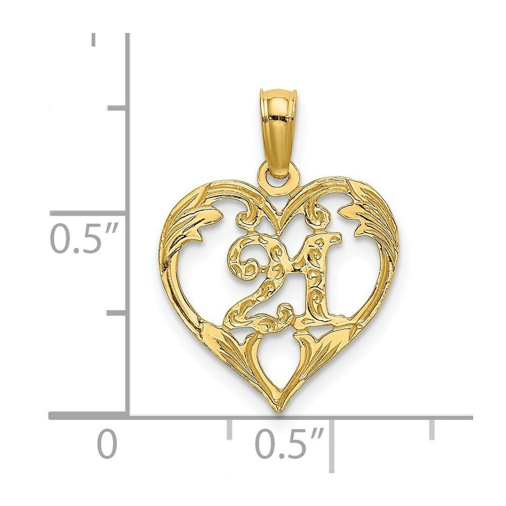 14K Yellow Gold 21 INSIDE HEART Charm Pendant