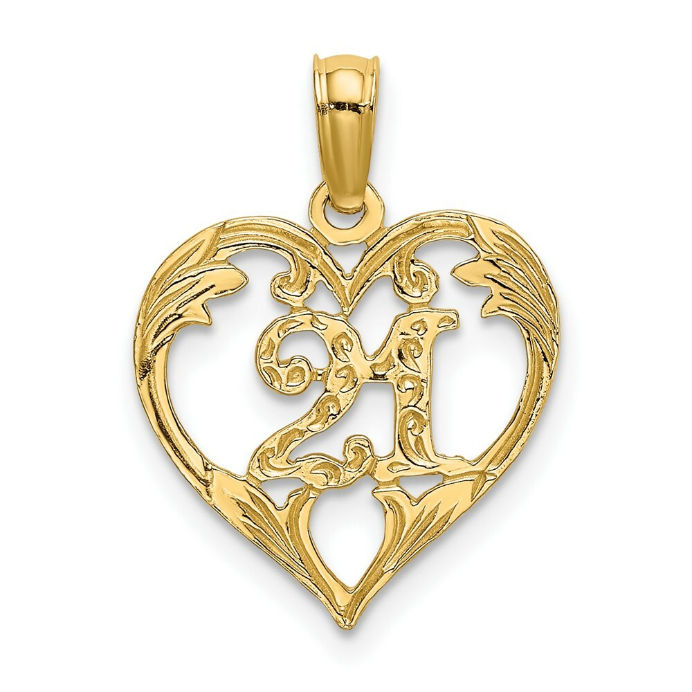 14K Yellow Gold 21 INSIDE HEART Charm Pendant
