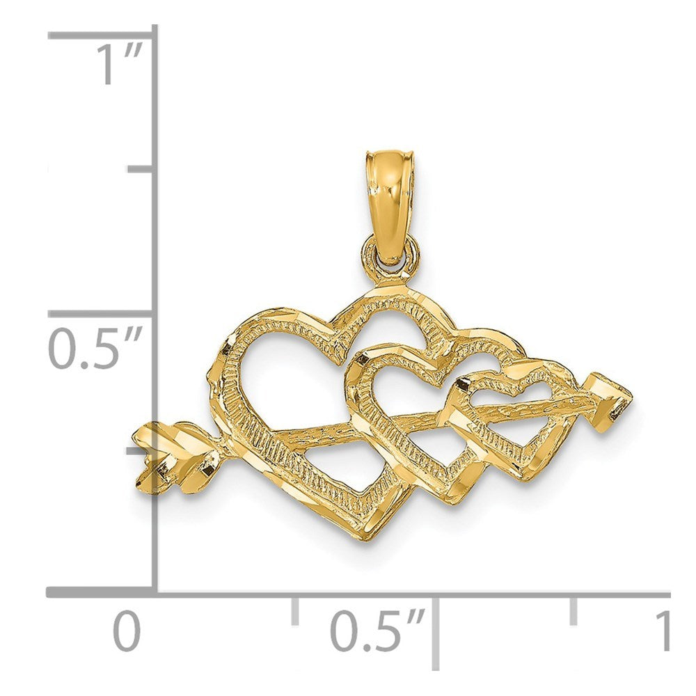 14K Yellow Gold Polished Hearts and Arrow Pendant