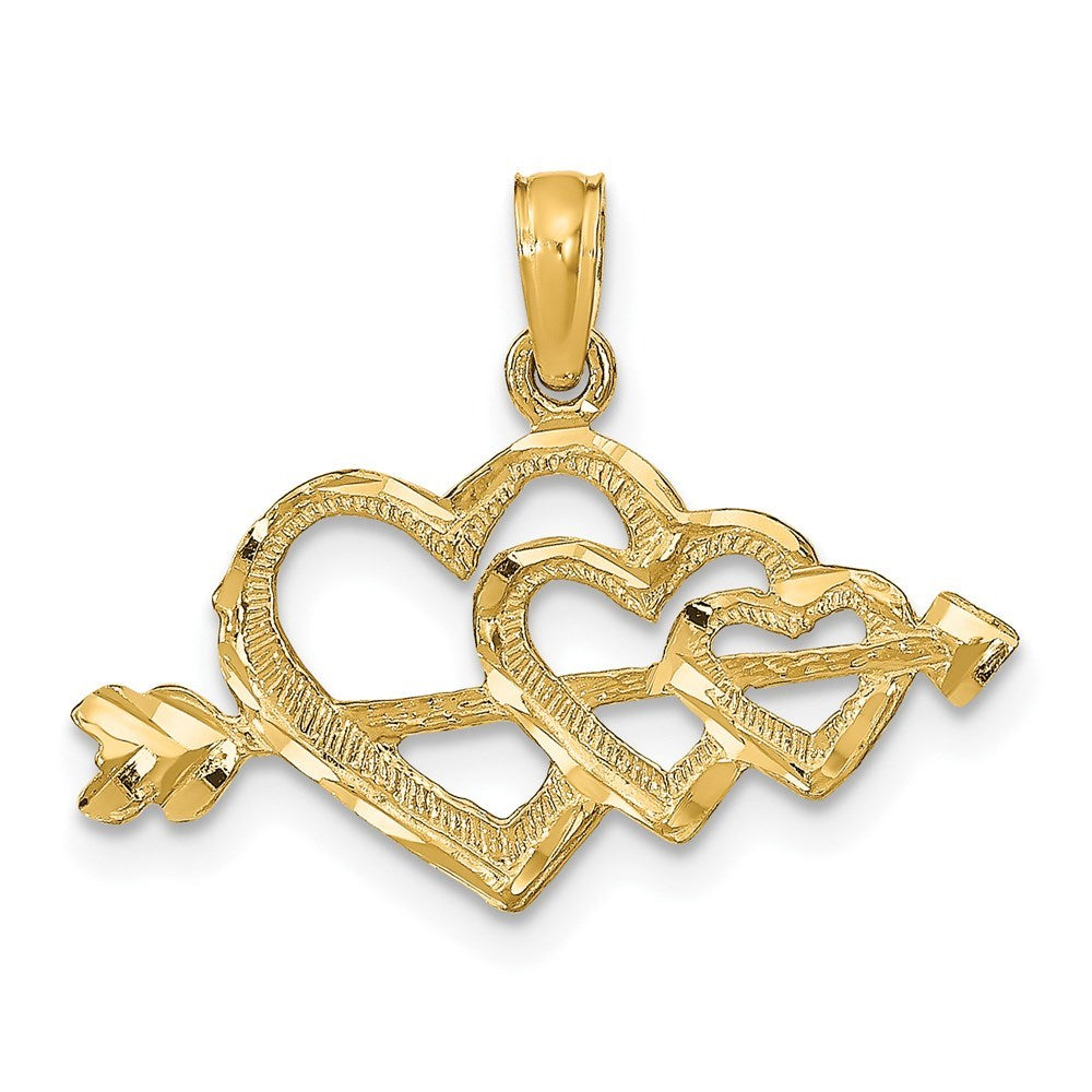 14K Yellow Gold Polished Hearts and Arrow Pendant