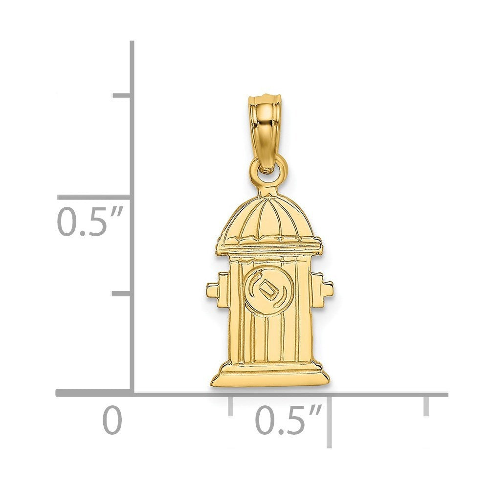 14K Yellow Gold Polished and Engraved Fire Hydrant Charm Pendant