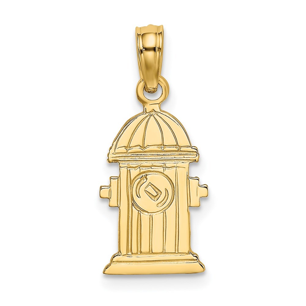 14K Yellow Gold Polished and Engraved Fire Hydrant Charm Pendant