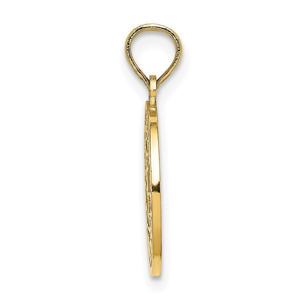14K Yellow Gold Textured Communion Cup on Round Disc Charm Pendant