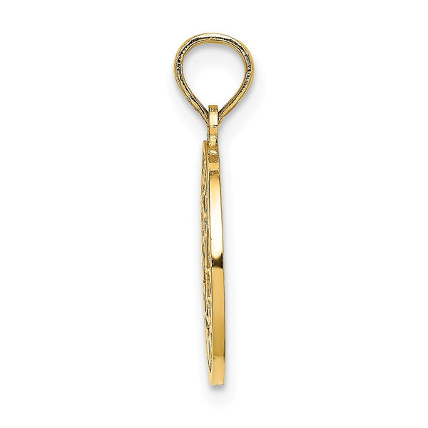 14K Yellow Gold Textured Communion Cup on Round Disc Charm Pendant