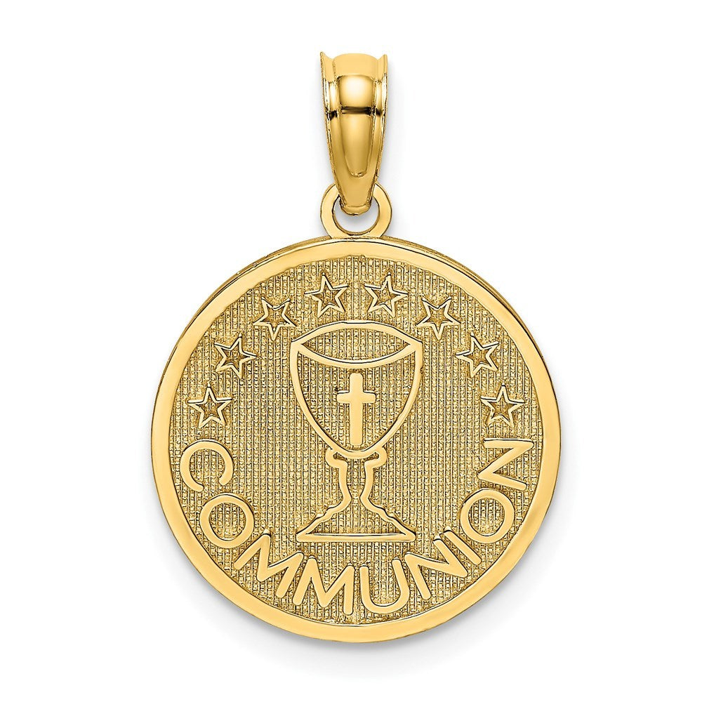 14K Yellow Gold Textured Communion Cup on Round Disc Charm Pendant