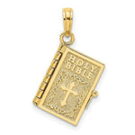 Load image into Gallery viewer, 14K Yellow Gold 3-D Moveable Pages Holy Bible With Lords Prayer Charm Pendant
