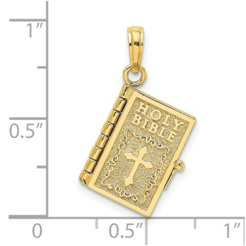 14K Yellow Gold 3-D Moveable Pages Holy Bible With Lords Prayer Charm Pendant