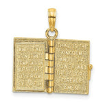Load image into Gallery viewer, 14K Yellow Gold 3-D Moveable Pages Holy Bible With Lords Prayer Charm Pendant
