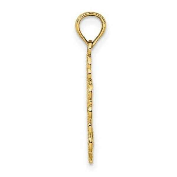 14K Yellow Gold Beaded Lace Trim Cross Charm Pendant