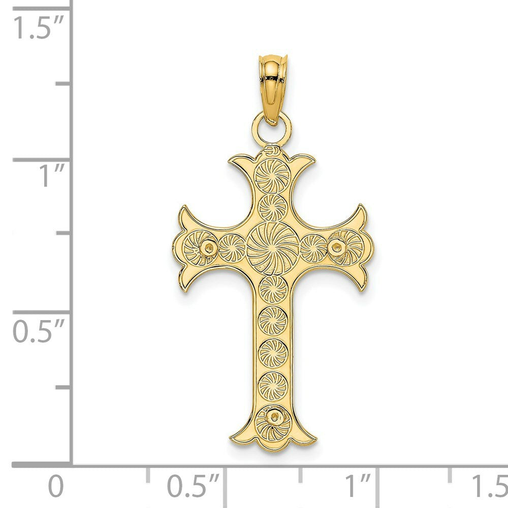 14K Yellow Gold Double Sided Engraved Cross Charm Pendant