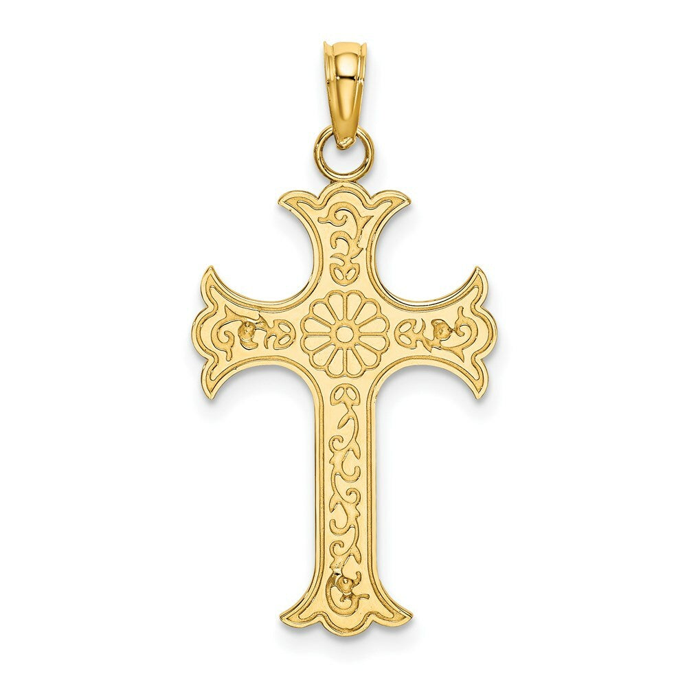 14K Yellow Gold Double Sided Engraved Cross Charm Pendant